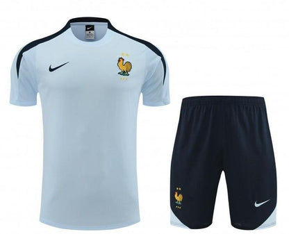 2024 France Light Blue Cotton Short Sleeve Jersey Shorts