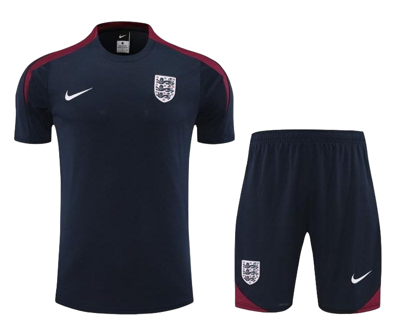 2024 Angleterre Short en jersey à manches courtes en coton bleu marine