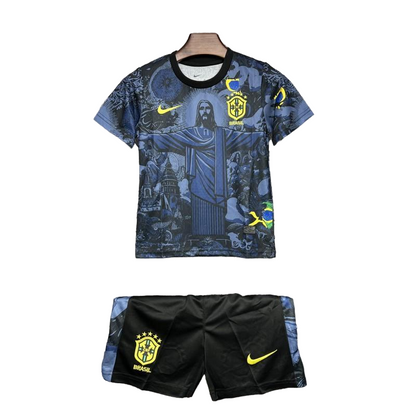 2024 Kids Kit Brazilië Christus de Verlosser Donkerblauw Special Jersey