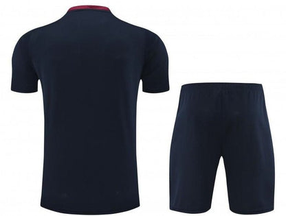 2024 Angleterre Short en jersey à manches courtes en coton bleu marine