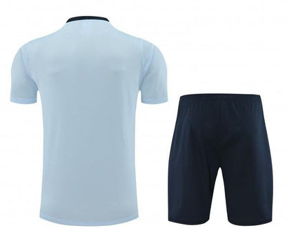 2024 France Light Blue Cotton Short Sleeve Jersey Shorts