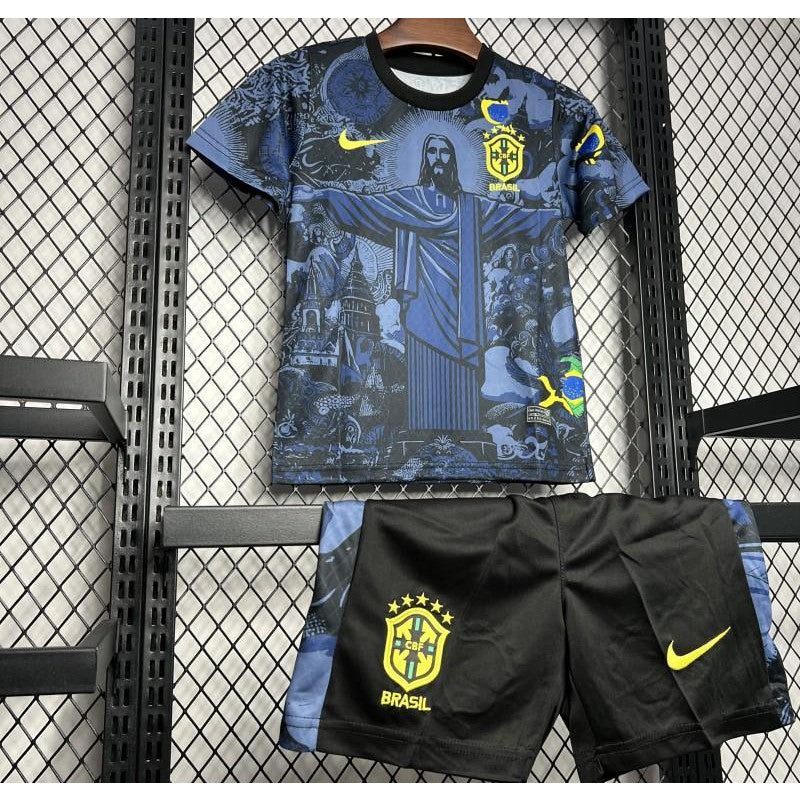 2024 Kids Kit Brazilië Christus de Verlosser Donkerblauw Special Jersey