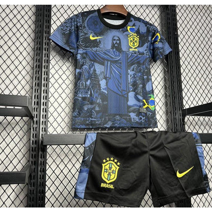 2024 Kids Kit Brazilië Christus de Verlosser Donkerblauw Special Jersey