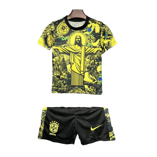 2024 Kids Kit Brazilië Christus de Verlosser Yellow Special Jersey