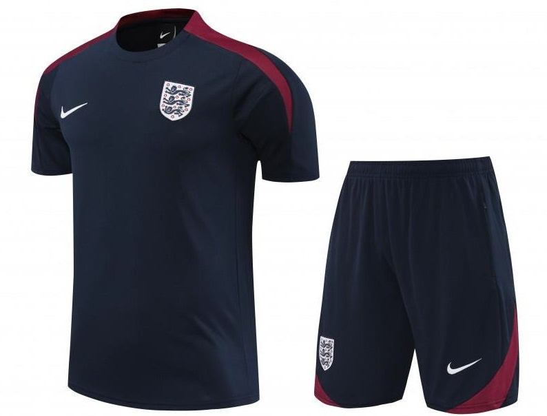 2024 Angleterre Short en jersey à manches courtes en coton bleu marine