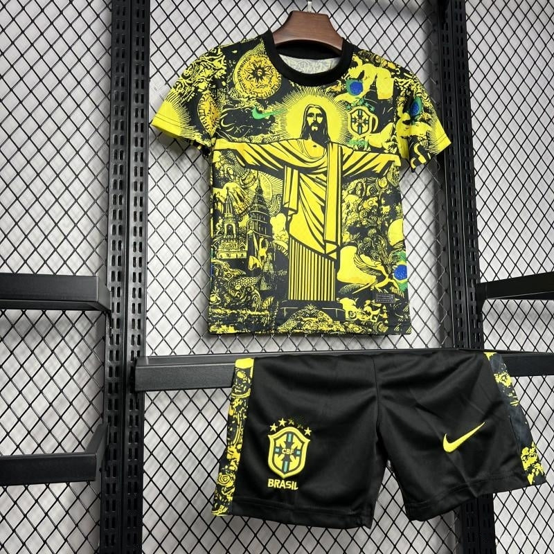 2024 Kids Kit Brazil Christ The Redeemer Yellow Special Jersey