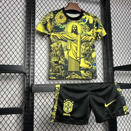 2024 Kids Kit Brazilië Christus de Verlosser Yellow Special Jersey