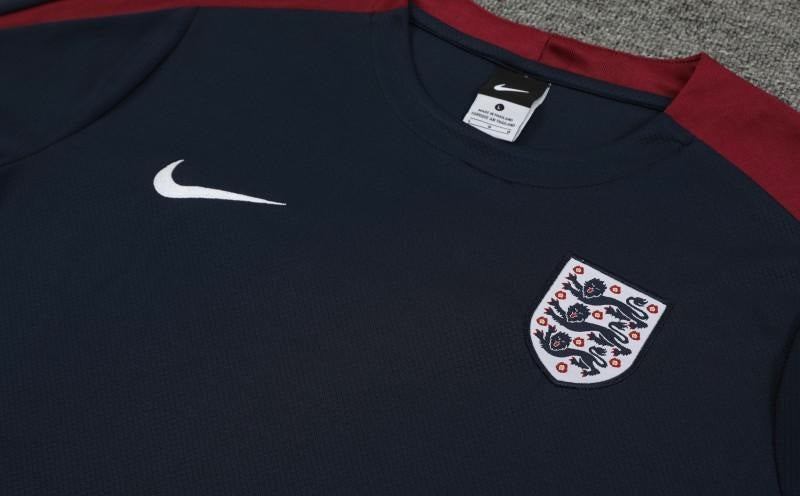 2024 Angleterre Short en jersey à manches courtes en coton bleu marine