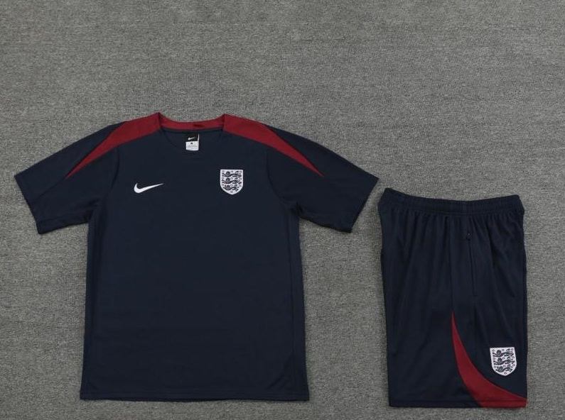 2024 Angleterre Short en jersey à manches courtes en coton bleu marine