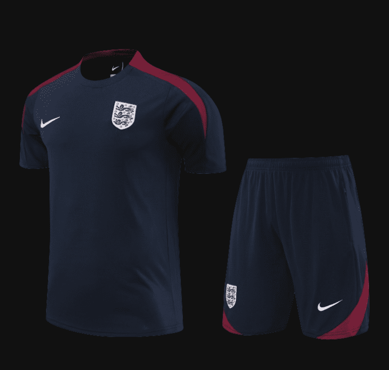 2024 Angleterre Short en jersey à manches courtes en coton bleu marine