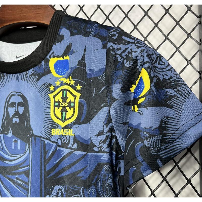 2024 Kids Kit Brazil Christ The Redeemer Dark Blue Special Jersey